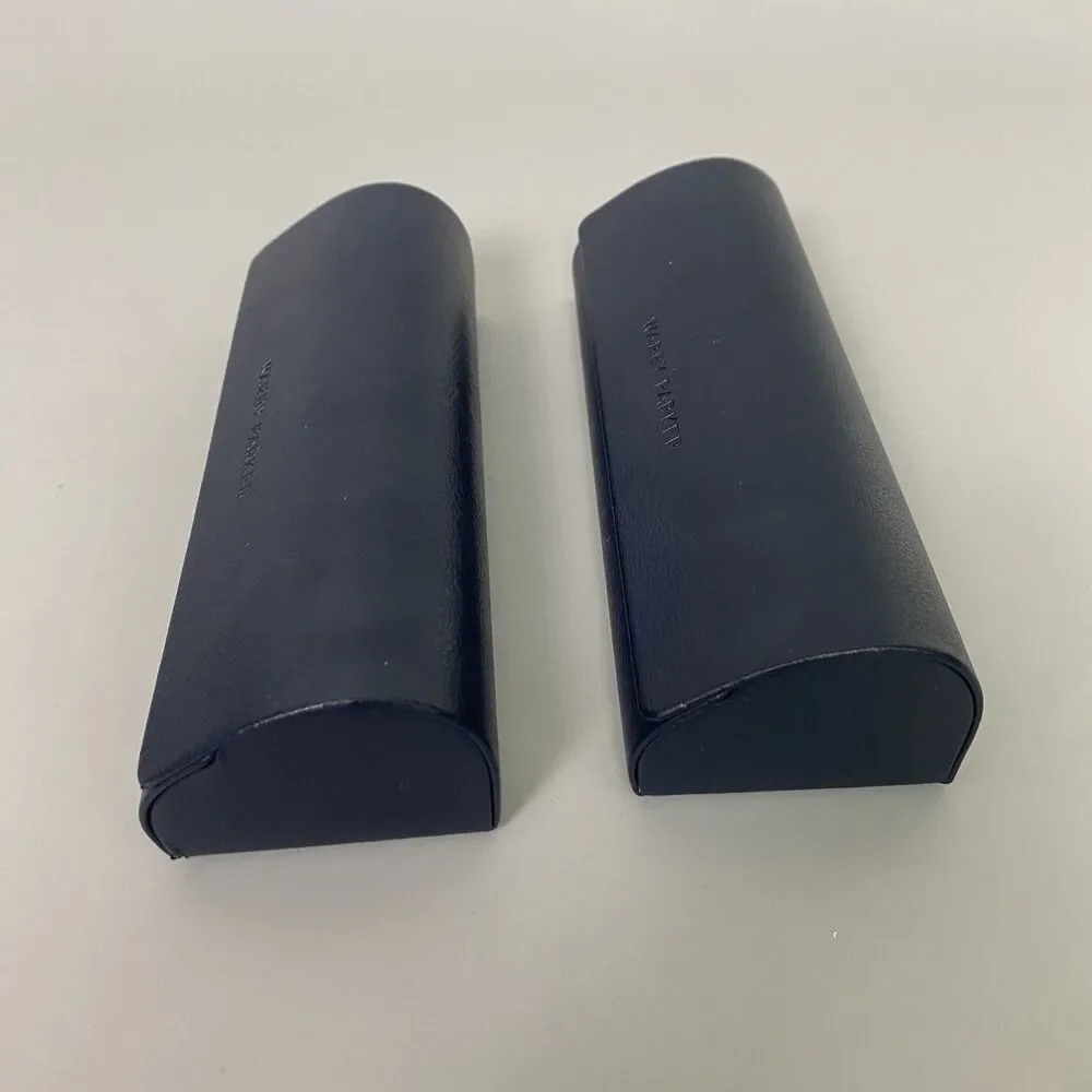 Lot 2 Warby Parker Eyeglass Glasses Hard Cases Navy Blue w/ Cleaning Cloths